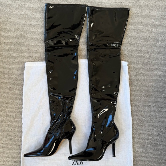 Zara Shoes - Zara Black Patent Over-the-Knee Stiletto Boots. Retail: $199. US 7.5, EU 38 size